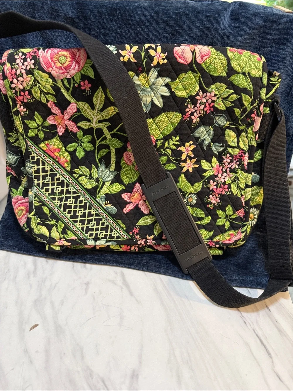 Floral Quilted Shoulder Tote Bag - Black & Pink